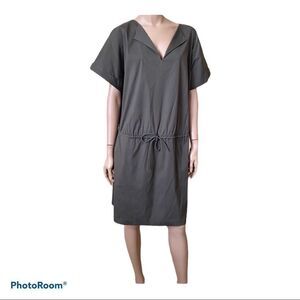 Lafayette 148 New York olive drop waist with tie drawstring dress. L